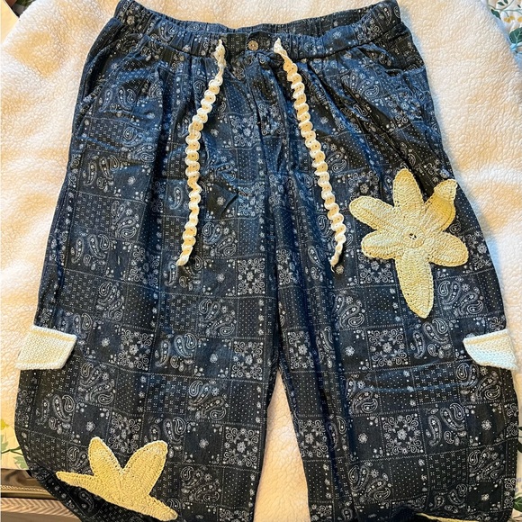 POL Pants - POL Blue Paisley Joggers with Cream Accents